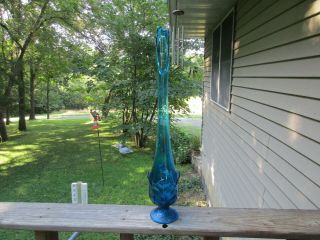 Vintage Viking Blue Swung Stretch 25 " Bud Vase 4 Petal Label Large
