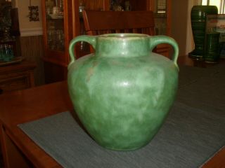 Vintage Burley Winter Pottery Green Two Handled Round Bulbous Vase
