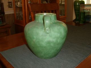 Vintage Burley Winter Pottery Green Two Handled Round Bulbous Vase 4