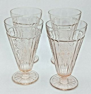 Mayfair Open Rose Pink Depression Glass Footed Parfait/iced Tea Glasses (4 Pc)