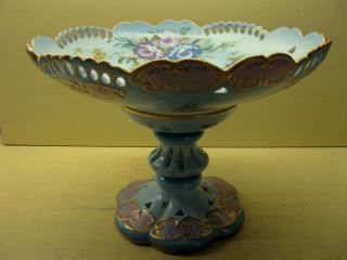 Vintage Limoges Centerpiece Compote Hand Painted Floral Gold Trim Reticulated
