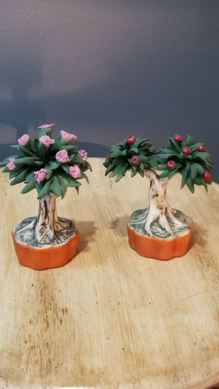 Capodimonte Porcelain Trees.  Set Of 2.  Vintage From The 1980 
