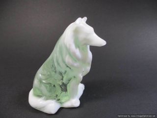 Mosser Collie / Sheltie Light Green Opalescent Glass Dog Figurine Paperweight