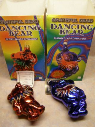 Grateful Dead Blown Glass Christmas Ornaments Red And Blue Dancing Bear