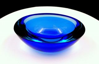 Murano Italy Sommerso Art Glass Blue And Green 6 1/4 " Oval Bowl