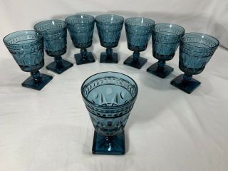 8 Vintage Indiana Colony Park Lane 5 1/2 " Blue Footed Goblet Glass Tumbler