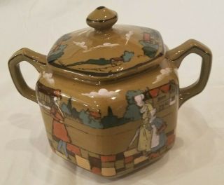 1908 Buffalo Pottery Deldare Sugar Bowl And Lid - Buffalo Pottery Emerald Deldare