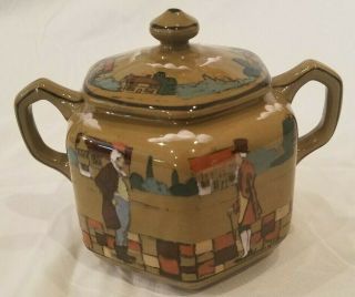 1908 Buffalo Pottery Deldare Sugar Bowl and Lid - Buffalo Pottery Emerald Deldare 2