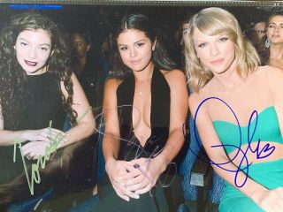 Taylor Swift,  Selena Gomez And Lorde Hand Signed 8.  5 " X11 " Plus Bonus Signed Pic