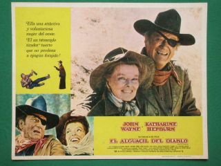 John Wayne Rooster Cogburn Western Katharine Hepburn Spanish Mexican Lobby Card