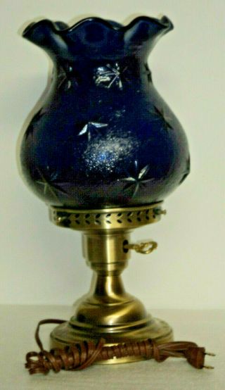 Fenton For L G Wright Cobalt Stipple Star Crimped Ball Lamp