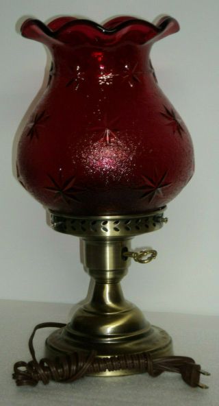 Fenton For L G Wright Red Stipple Star Crimped Ball Lamp