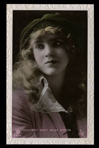 Vintage 1910s English Real Photo Postcard Colored Rppc Tragic Mary Miles Minter