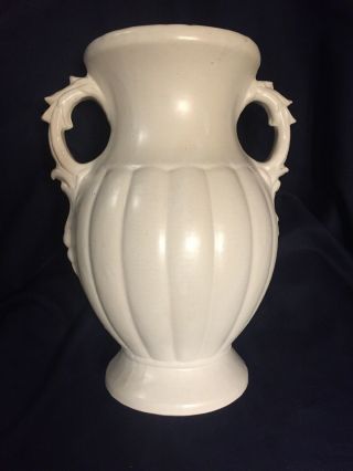 Vtg 1930s Mccoy Double Handle Vase 30s 40s Art Deco Matte White Melon Rib