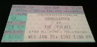 Soundgarden 1992 Ticket Stub The Palace,  Hollywood,  Ca Jan 29,  1992