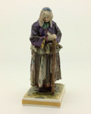 Rare Capodimonte Porcelain Figurine Old Lady Poor Woman Gypsy Peasant