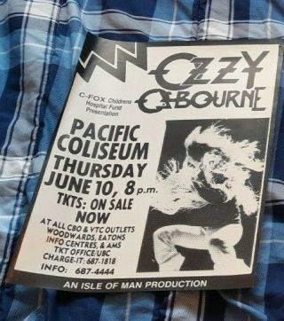 Ozzy Osbourne Concert Poster Vancouver June 10th,  1982