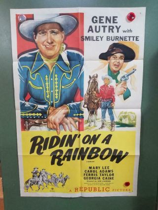 R1940s Ridin On A Rainbow One Sheet Poster 27 " X41 " Gene Autry Western Musical