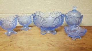 Mosser Glass Ice Blue Beaded Shell Set