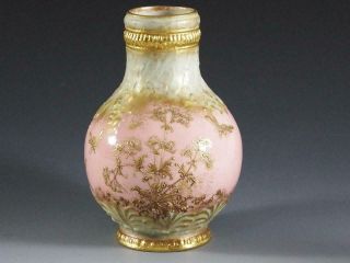 Pink Amphora Turn Teplitz Rstk Vase With Gold Insect Design