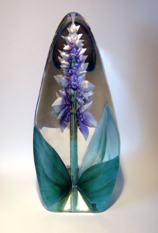 Mats Jonasson Maleras Purple Orchid Crystal Glass Sculpture 3820 Signed Sweden