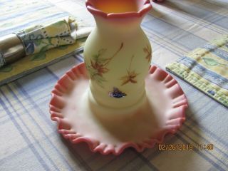 Fenton Hand Painted Burmese Fairy Lamp With Label
