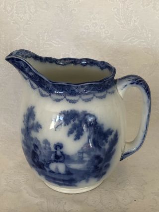 Antique Doulton Watteau Flow Blue Porcelain 7.  75” Water Pitcher - Burslem England