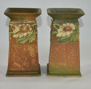 Vintage Roseville Pottery Dahlrose Square Arts and Crafts Vases 372 - 6 4