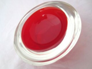 Round Murano Sommerso Cherry Red In Clear Glass 60s Flat Top Geode Block Bowl