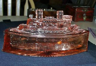 C1930 Victory Glass Pink Depression Remember The Maine Covered Candy Dish