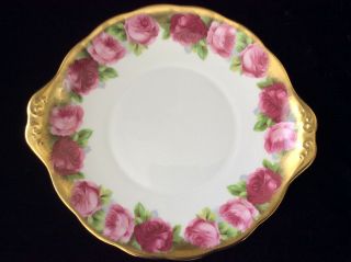 Royal Albert Old English Rose Heavy Gold 10” Handled Cake Plate Serving Tray