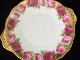 ROYAL ALBERT OLD ENGLISH ROSE HEAVY GOLD 10” HANDLED CAKE PLATE SERVING TRAY 6