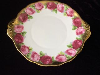 ROYAL ALBERT OLD ENGLISH ROSE HEAVY GOLD 10” HANDLED CAKE PLATE SERVING TRAY 7