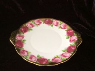 ROYAL ALBERT OLD ENGLISH ROSE HEAVY GOLD 10” HANDLED CAKE PLATE SERVING TRAY 8