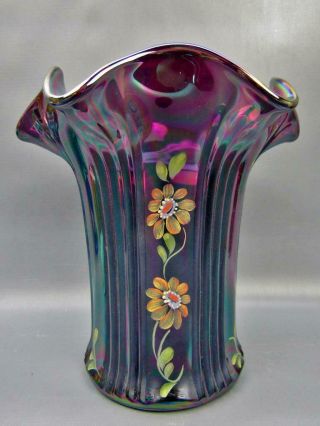 Fenton GOLDEN DAISY Gorgeous Amethyst Carnival Glass Hand - Painted 6 
