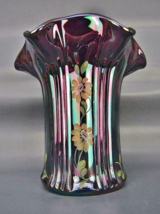 Fenton GOLDEN DAISY Gorgeous Amethyst Carnival Glass Hand - Painted 6 