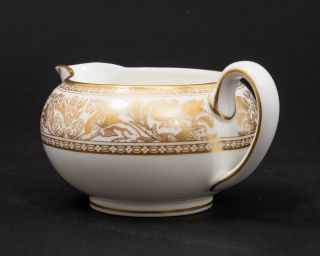 Wedgwood ' Florentine Gold ' Dragon on White Bone China Creamer & Sugar Bowl w Lid 4