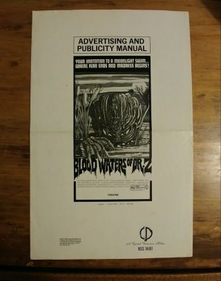 Blood Waters Of Dr.  Z Pressbook 1971 Very Rare Attack Of The Swamp Creature Zaat