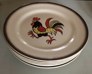 Metlox Poppytrail Red Rooster Dinner Plates 10 " Mid Century California Set Of 6