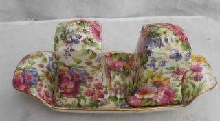 Royal Winton Summertime Chintz Salt & Pepper Shakers Tray 3 Pc Fife Floral