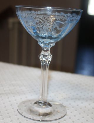 Two Fostoria June Blue Sherbet / Champagne Stems Glasses 5 1/4 Inches
