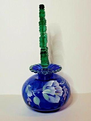 FENTON ART GLASS,  ROYAL BLUE AND GREEN,  PERFUME BOTTLE WITH STOPPER,  SIGNED 6
