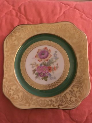 Vintage Tirschenreuth Bavaria Pink Green Flowers Salad Plates (4) Gold Trim