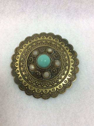 1940 Gone With The Wind Lux Soap Mammy Brooch Pin Turquoise Pearl & Brass Gwtw