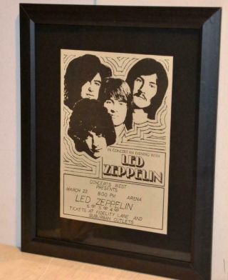 Led Zeppelin 1970 Rare March 22 Arena Seattle Framed Concert Ad Jimi Page