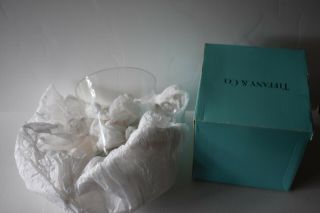 Signed Tiffany & Co.  Clear Glass Crystal Scroll Handle Ice Bucket,  Box