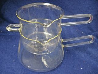 Catamount Vintage Clear Glass Double Boiler Pour Spouts Double Handles Modern