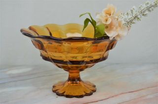 Vintage Orange Amber Glass Compote/ Pedestal Bowl/ Candy Dish/ Centerpiece