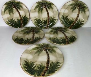 Kona Tabletops Lifestyles 6 Hand Painted Palm Tree Design 8 3/4” Plates In Euc