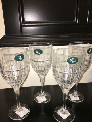 Ralph Lauren Crystal Cocktail Party Water/wine Goblet 9 3/8 " Set Of Four